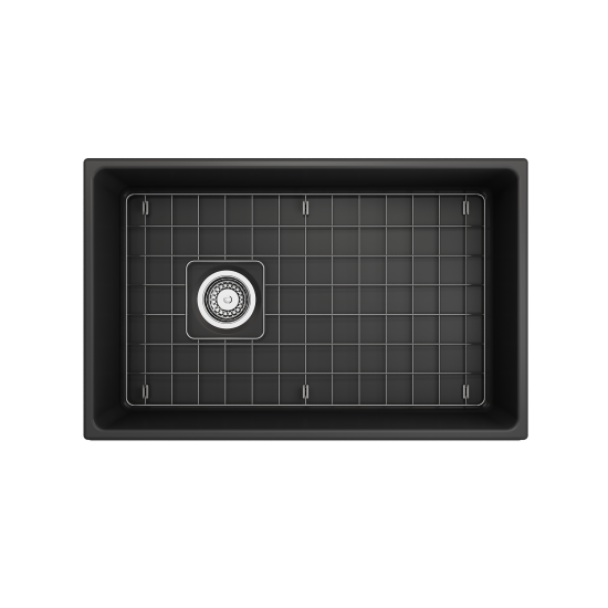 Vigneto Apron Front Fireclay 30 in. Single Bowl Kitchen Sink with Protective Bottom Grid and Strainer in Matte Dark Gray