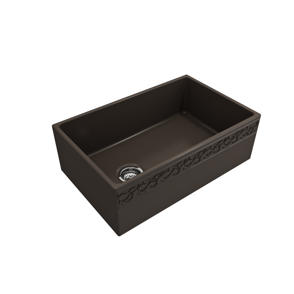 Vigneto Apron Front Fireclay 30 in. Single Bowl Kitchen Sink with Protective Bottom Grid and Strainer in Matte Brown