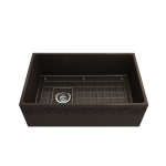 Vigneto Apron Front Fireclay 30 in. Single Bowl Kitchen Sink with Protective Bottom Grid and Strainer in Matte Brown