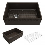 Vigneto Apron Front Fireclay 30 in. Single Bowl Kitchen Sink with Protective Bottom Grid and Strainer in Matte Brown