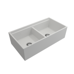 Apron Front Step Rim with Integrated Work Station Fireclay 36 in. Double Bowl Kitchen Sink with Accessories in Matte White