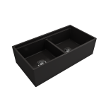 Apron Front Step Rim with Integrated Work Station Fireclay 36 in. Double Bowl Kitchen Sink with Accessories in Matte Black