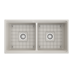 Apron Front Step Rim with Integrated Work Station Fireclay 36 in. Double Bowl Kitchen Sink with Accessories in Biscuit
