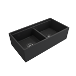 Apron Front Step Rim with Integrated Work Station Fireclay 36 in. Double Bowl Kitchen Sink with Accessories in Matte Dark Gra