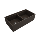 Apron Front Step Rim with Integrated Work Station Fireclay 36 in. Double Bowl Kitchen Sink with Accessories in Matte Brown