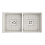 Contempo Apron Front Fireclay 36 in. Double Bowl Kitchen Sink with Protective Bottom Grids and Strainers in Biscuit