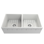 Vigneto Apron Front Fireclay 36 in. Double Bowl Kitchen Sink with Protective Bottom Grids and Strainers in Matte White
