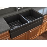 Vigneto Apron Front Fireclay 36 in. Double Bowl Kitchen Sink with Protective Bottom Grids and Strainers in Matte Black