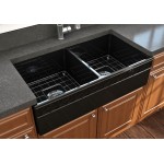 Vigneto Apron Front Fireclay 36 in. Double Bowl Kitchen Sink with Protective Bottom Grids and Strainers in Black