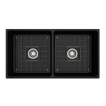 Vigneto Apron Front Fireclay 36 in. Double Bowl Kitchen Sink with Protective Bottom Grids and Strainers in Black