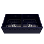 Vigneto Apron Front Fireclay 36 in. Double Bowl Kitchen Sink with Protective Bottom Grids and Strainers in Sapphire Blue