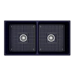 Vigneto Apron Front Fireclay 36 in. Double Bowl Kitchen Sink with Protective Bottom Grids and Strainers in Sapphire Blue