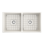 Vigneto Apron Front Fireclay 36 in. Double Bowl Kitchen Sink with Protective Bottom Grids and Strainers in Biscuit