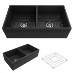 Vigneto Apron Front Fireclay 36 in. Double Bowl Kitchen Sink with Protective Bottom Grids and Strainers in Matte Dark Gray