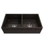 Vigneto Apron Front Fireclay 36 in. Double Bowl Kitchen Sink with Protective Bottom Grids and Strainers in Matte Brown