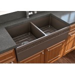 Vigneto Apron Front Fireclay 36 in. Double Bowl Kitchen Sink with Protective Bottom Grids and Strainers in Matte Brown