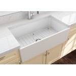 Contempo Apron Front Fireclay 33 in. Single Bowl Kitchen Sink with Protective Bottom Grid and Strainer in White