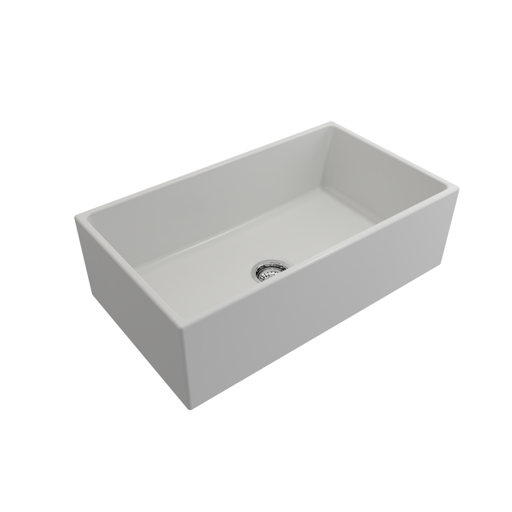 Contempo Apron Front Fireclay 33 in. Single Bowl Kitchen Sink with Protective Bottom Grid and Strainer in White