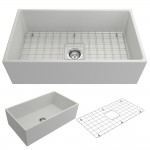 Contempo Apron Front Fireclay 33 in. Single Bowl Kitchen Sink with Protective Bottom Grid and Strainer in White