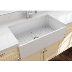 Contempo Apron Front Fireclay 33 in. Single Bowl Kitchen Sink with Protective Bottom Grid and Strainer in White