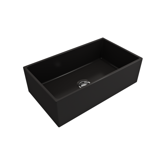 Contempo Apron Front Fireclay 33 in. Single Bowl Kitchen Sink with Protective Bottom Grid and Strainer in Matte Black