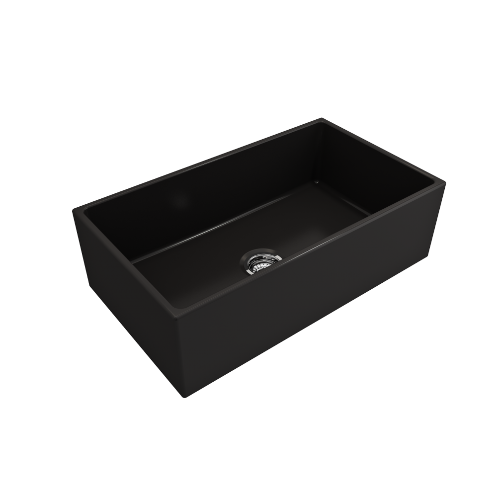 Contempo Apron Front Fireclay 33 in. Single Bowl Kitchen Sink with Protective Bottom Grid and Strainer in Matte Black