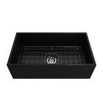 Contempo Apron Front Fireclay 33 in. Single Bowl Kitchen Sink with Protective Bottom Grid and Strainer in Matte Black