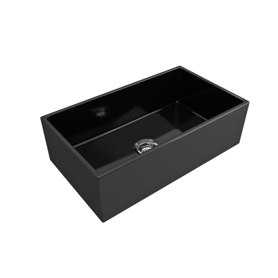 Contempo Apron Front Fireclay 33 in. Single Bowl Kitchen Sink with Protective Bottom Grid and Strainer in Black
