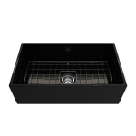 Contempo Apron Front Fireclay 33 in. Single Bowl Kitchen Sink with Protective Bottom Grid and Strainer in Black