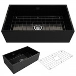 Contempo Apron Front Fireclay 33 in. Single Bowl Kitchen Sink with Protective Bottom Grid and Strainer in Black