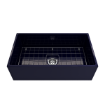 Contempo Apron Front Fireclay 33 in. Single Bowl Kitchen Sink with Protective Bottom Grid and Strainer in Sapphire Blue