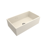 Contempo Apron Front Fireclay 33 in. Single Bowl Kitchen Sink with Protective Bottom Grid and Strainer in Biscuit