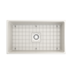 Contempo Apron Front Fireclay 33 in. Single Bowl Kitchen Sink with Protective Bottom Grid and Strainer in Biscuit