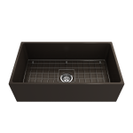 Contempo Apron Front Fireclay 33 in. Single Bowl Kitchen Sink with Protective Bottom Grid and Strainer in Matte Brown