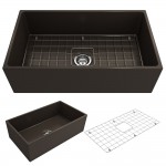 Contempo Apron Front Fireclay 33 in. Single Bowl Kitchen Sink with Protective Bottom Grid and Strainer in Matte Brown