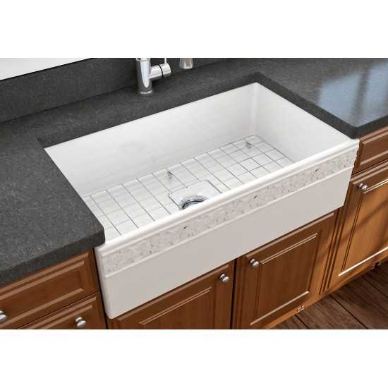 Vigneto Apron Front Fireclay 33 in. Single Bowl Kitchen Sink with Protective Bottom Grid and Strainer in White