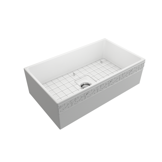 Vigneto Apron Front Fireclay 33 in. Single Bowl Kitchen Sink with Protective Bottom Grid and Strainer in Matte White