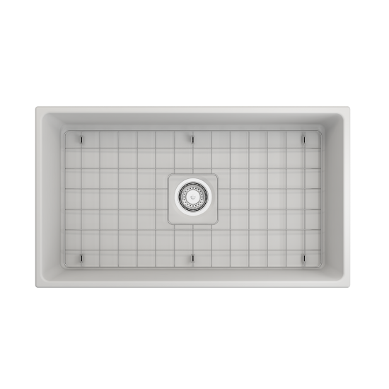 Vigneto Apron Front Fireclay 33 in. Single Bowl Kitchen Sink with Protective Bottom Grid and Strainer in Matte White