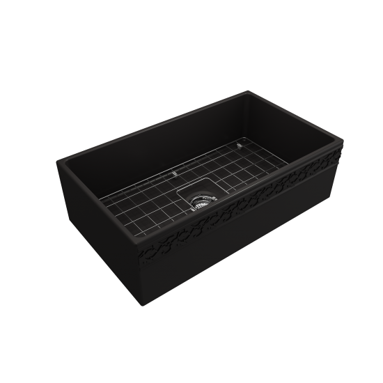 Vigneto Apron Front Fireclay 33 in. Single Bowl Kitchen Sink with Protective Bottom Grid and Strainer in Matte Black