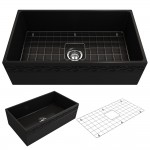 Vigneto Apron Front Fireclay 33 in. Single Bowl Kitchen Sink with Protective Bottom Grid and Strainer in Matte Black