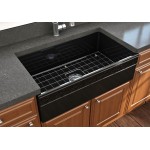 Vigneto Apron Front Fireclay 33 in. Single Bowl Kitchen Sink with Protective Bottom Grid and Strainer in Black