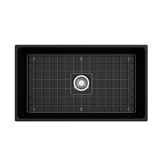 Vigneto Apron Front Fireclay 33 in. Single Bowl Kitchen Sink with Protective Bottom Grid and Strainer in Black