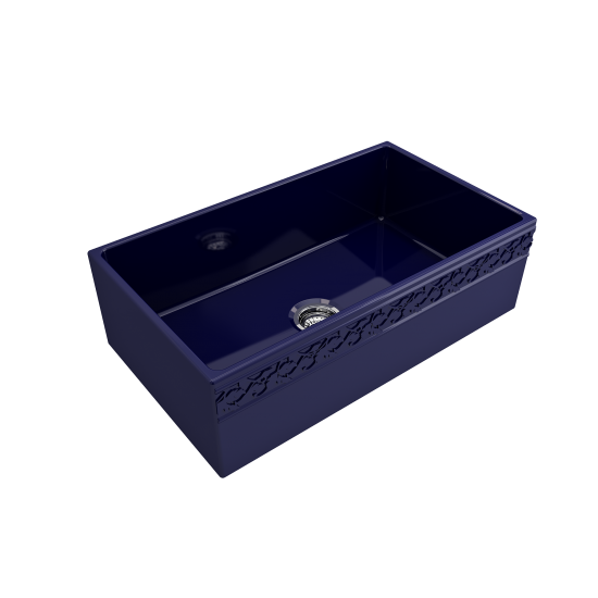 Vigneto Apron Front Fireclay 33 in. Single Bowl Kitchen Sink with Protective Bottom Grid and Strainer in Sapphire Blue