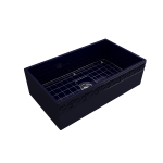 Vigneto Apron Front Fireclay 33 in. Single Bowl Kitchen Sink with Protective Bottom Grid and Strainer in Sapphire Blue