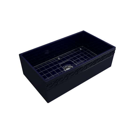 Vigneto Apron Front Fireclay 33 in. Single Bowl Kitchen Sink with Protective Bottom Grid and Strainer in Sapphire Blue
