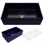 Vigneto Apron Front Fireclay 33 in. Single Bowl Kitchen Sink with Protective Bottom Grid and Strainer in Sapphire Blue