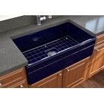 Vigneto Apron Front Fireclay 33 in. Single Bowl Kitchen Sink with Protective Bottom Grid and Strainer in Sapphire Blue