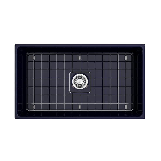 Vigneto Apron Front Fireclay 33 in. Single Bowl Kitchen Sink with Protective Bottom Grid and Strainer in Sapphire Blue