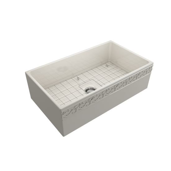 Vigneto Apron Front Fireclay 33 in. Single Bowl Kitchen Sink with Protective Bottom Grid and Strainer in Biscuit