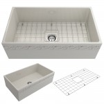 Vigneto Apron Front Fireclay 33 in. Single Bowl Kitchen Sink with Protective Bottom Grid and Strainer in Biscuit